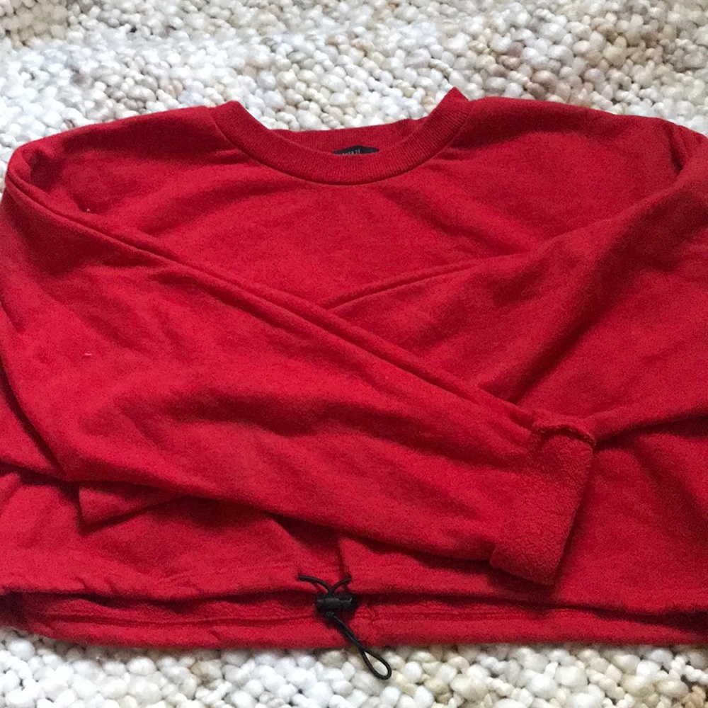 cropped red crewneck
